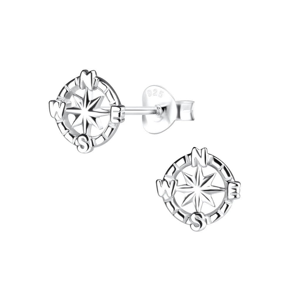 Northern Angels Sterling Silver Compass Ear Studs