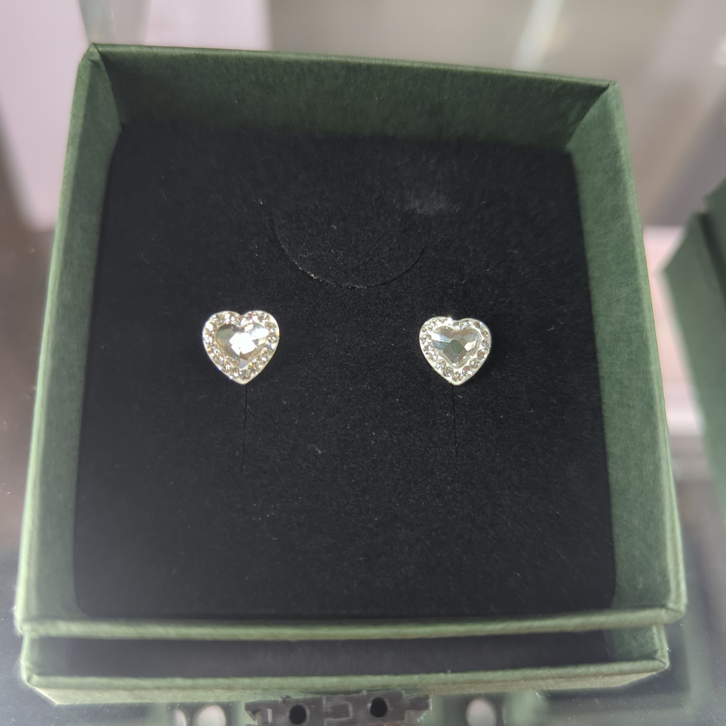 Northern Angels Sterling Silver Heart Ear Studs-Crystal