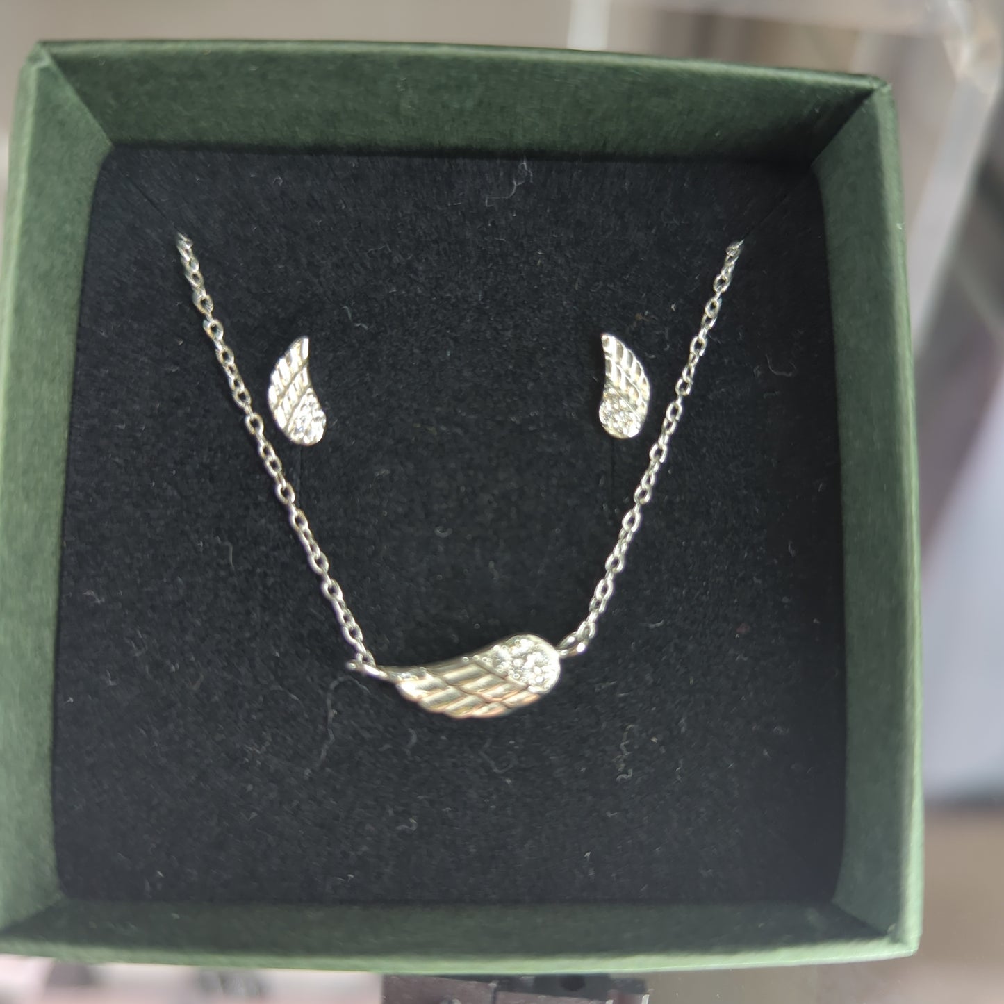 Northern Angels Sterling Silver Wing Necklace & Ear Studs