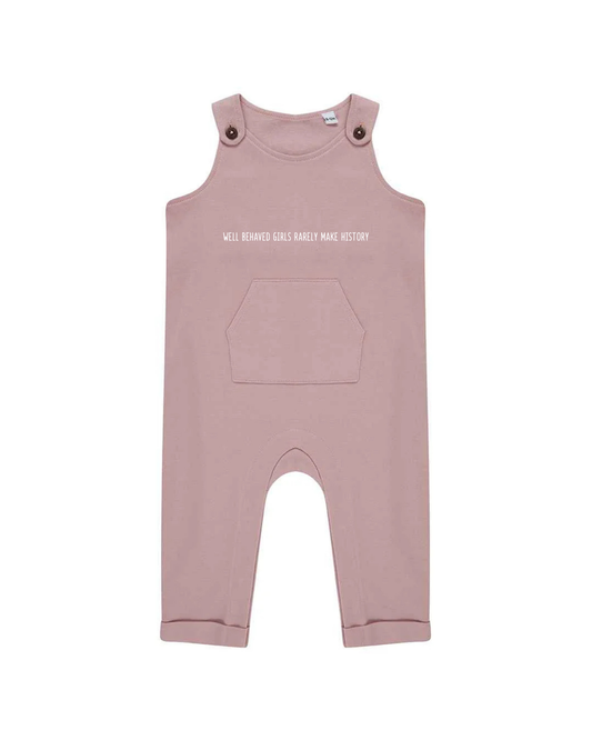 Northern Angels Kids Organic Soft Pink Slogan Dungarees