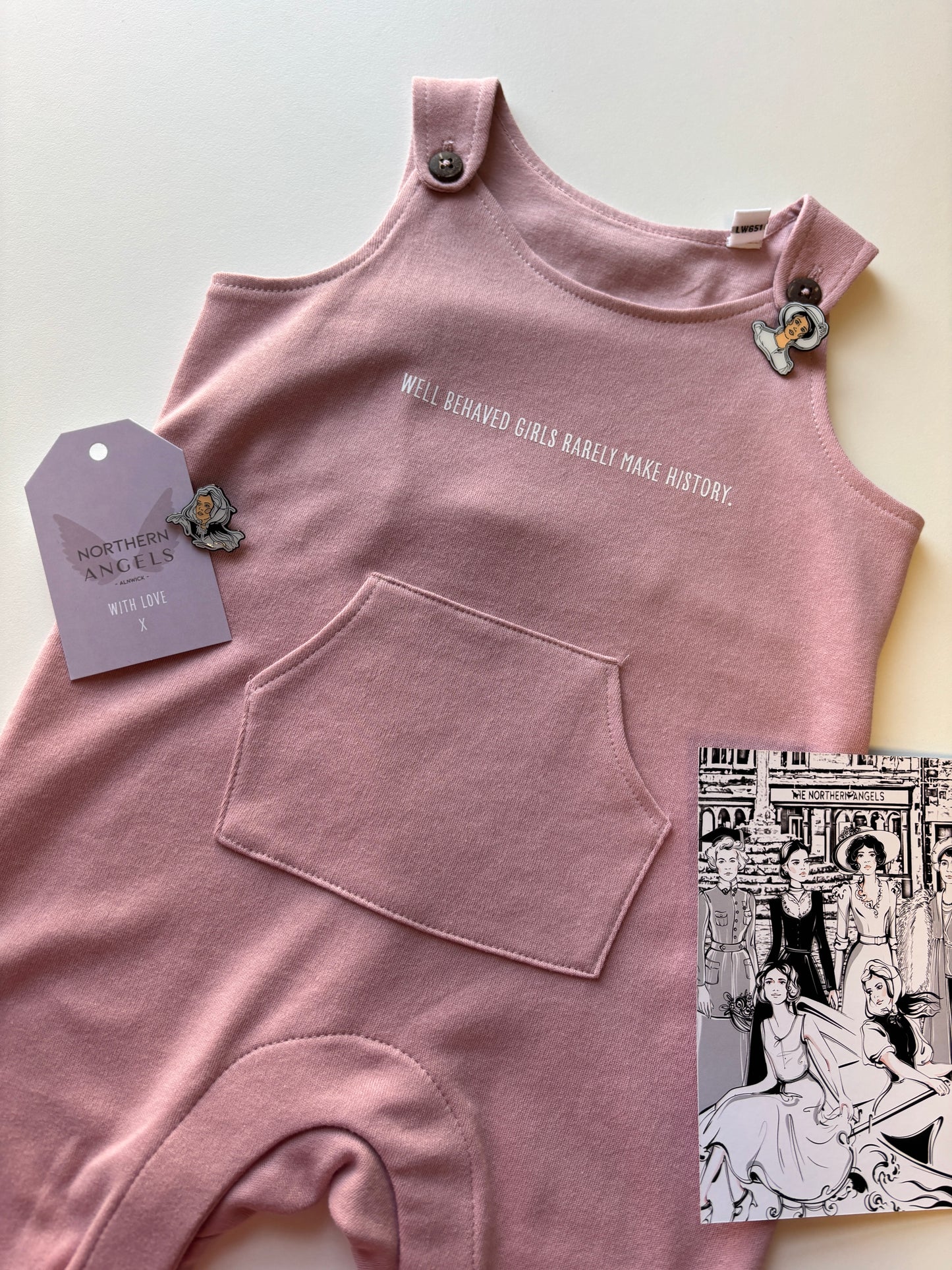 Northern Angels Kids Organic Soft Pink Slogan Dungarees