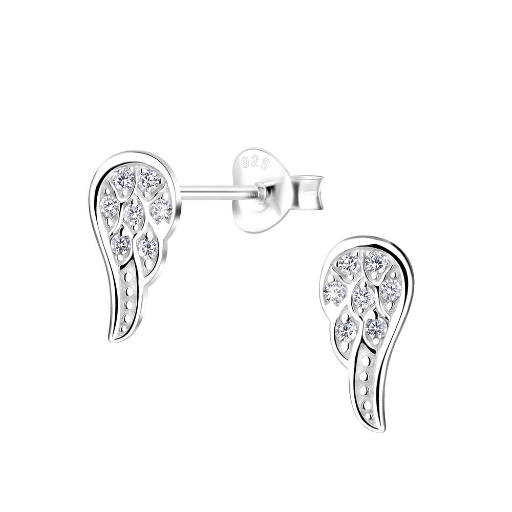 Northern Angels Sterling Silver Crystal Wing Ear Studs