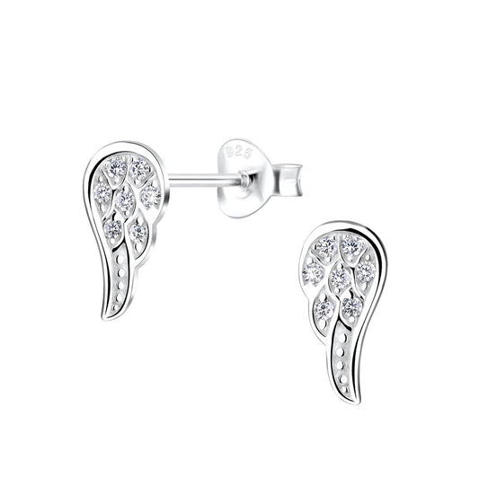 Northern Angels Sterling Silver Crystal Wing Ear Studs