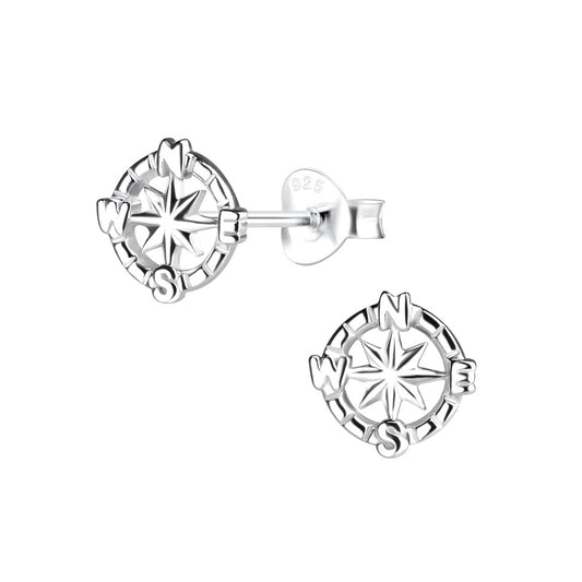 Northern Angels Sterling Silver Compass Ear Studs