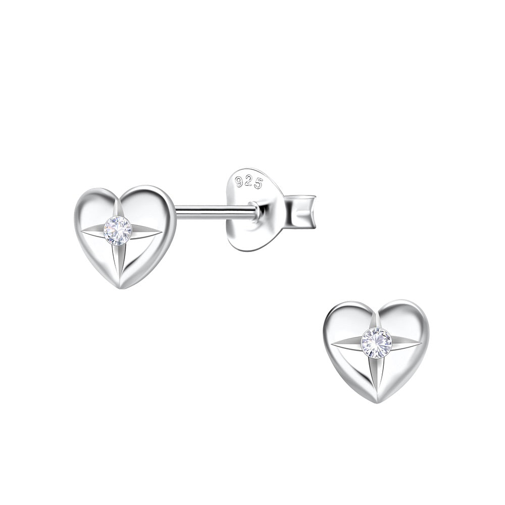 Northern Angels Sterling Silver Crystal Heart Ear Studs