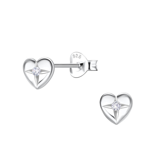 Northern Angels Sterling Silver Crystal Heart Ear Studs