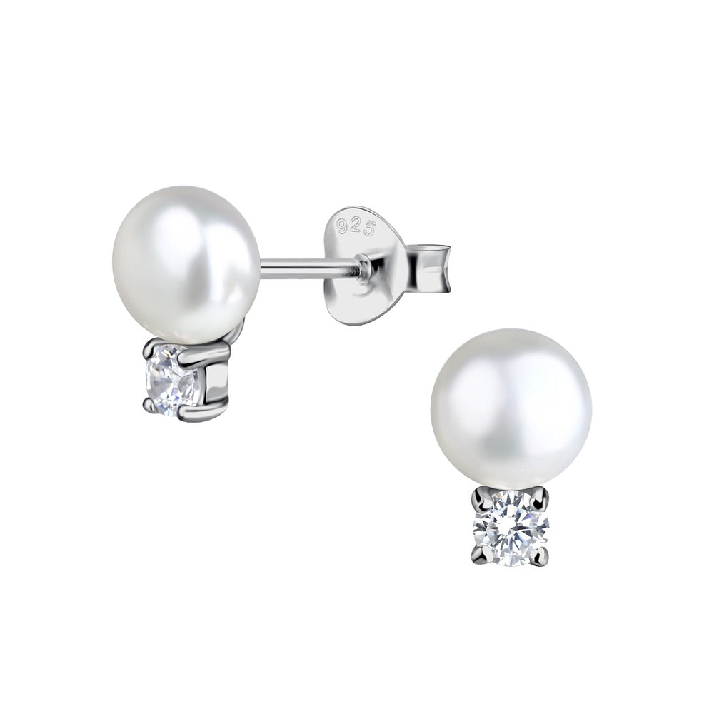 Northern Angels Sterling Silver Peal Ear Studs With Crystal Detail
