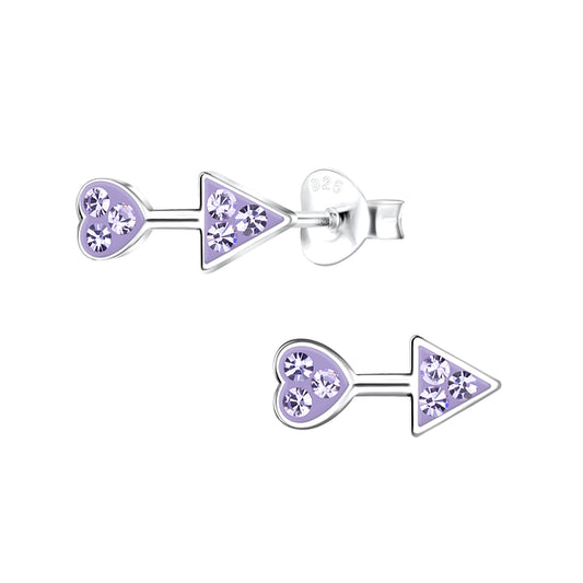 The Northern Angels Sterling Silver Heart Arrow Crystal Ear Studs