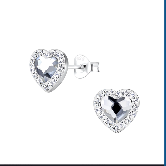 The Northern Angels Sterling Silver Heart Crystal Ear Studs
