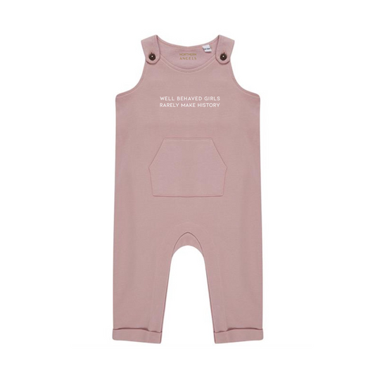 Northern Angels Kids Organic Soft Pink Slogan Dungarees