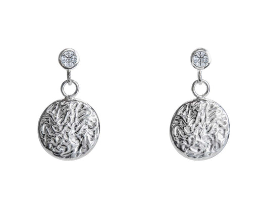 Northern Angels Sterling Silver Textured Button Drop Design Earrings