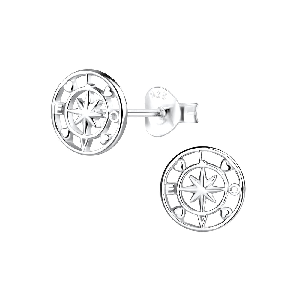 Northern Angels Sterling Silver Compass Ear Studs