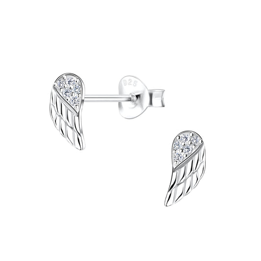 Northern Angels Sterling Silver Wing Ear Studs-White