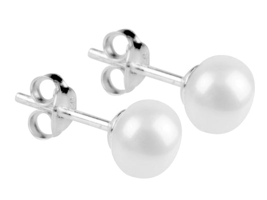 Northern Angels Sterling Silver White Button Pearl Earrings