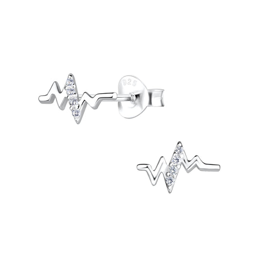 Northern Angels Sterling Silver Heartbeat Ear Studs-White