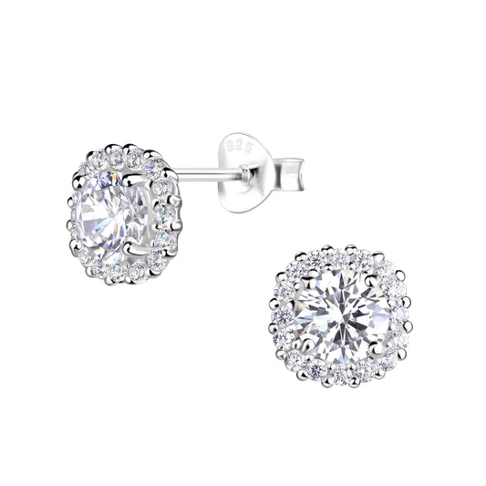 Northern Angels Sterling Silver Round Crystal Ear Studs-White